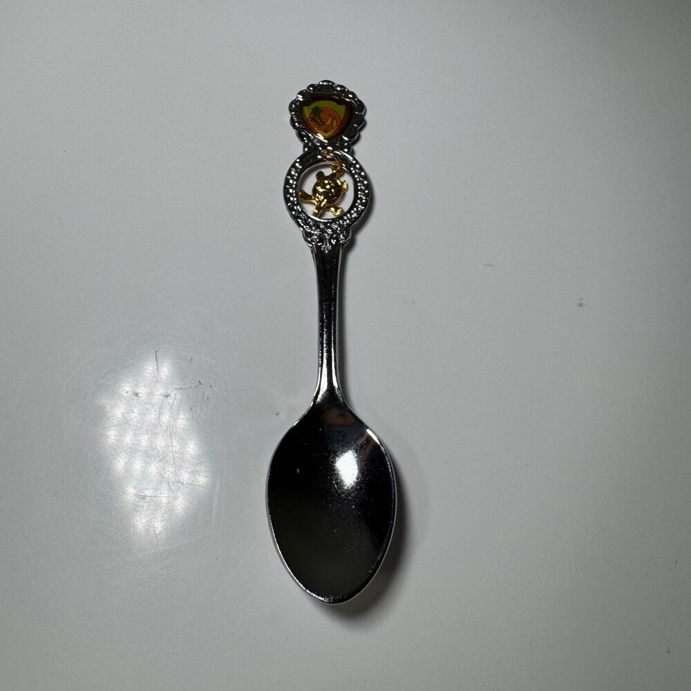 Vintage Cayman Islands Souvenir Spoon Enamel Shield Gold Sea Turtle Charm Travel
